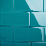 Giorbello (Sample) 6x12 Glass Subway Tiles Dark Teal 6-in x 12-in Glossy Glass Brick Subway Wall Tile