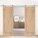 8 ft./96 in. Stainless Steel Sliding Spoke Wheel Barn Door Hardware Kit for Double Door with Non-Routed Floor Guide - Super Arbor