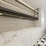 Giorbello Classic Premium Light Taupe 6-in x 12-in Glossy Glass Subway Wall Tile (5-sq. ft/ Carton)