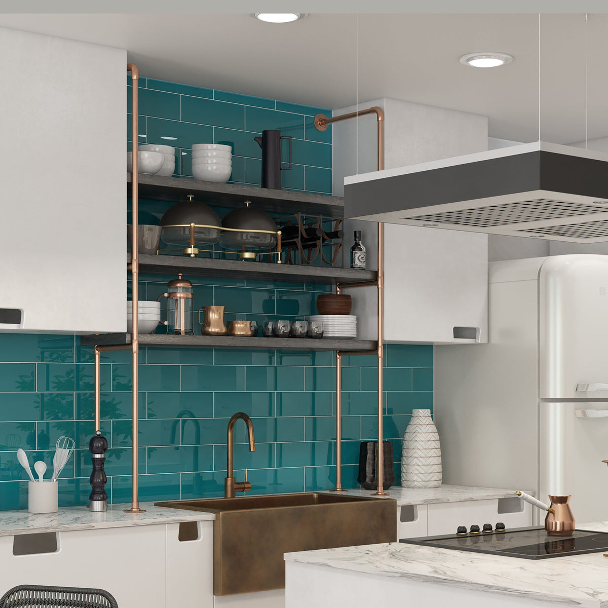 Giorbello Classic Premium Dark Teal 3-in x 9-in Glossy Glass Subway Wall Tile (5-sq. ft/ Carton)