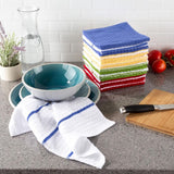 100% Cotton Solid and Striped Waffle Weave Set of 16 Dish Wash Clothes for Kitchen