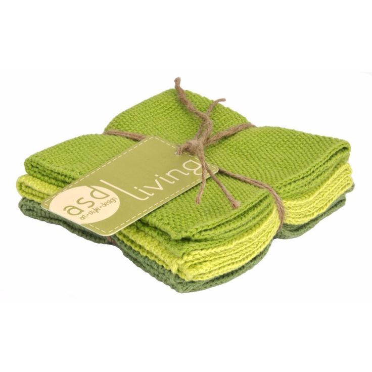 Knitted Set of 6 Kitchen Dishcloths, Leaf Green