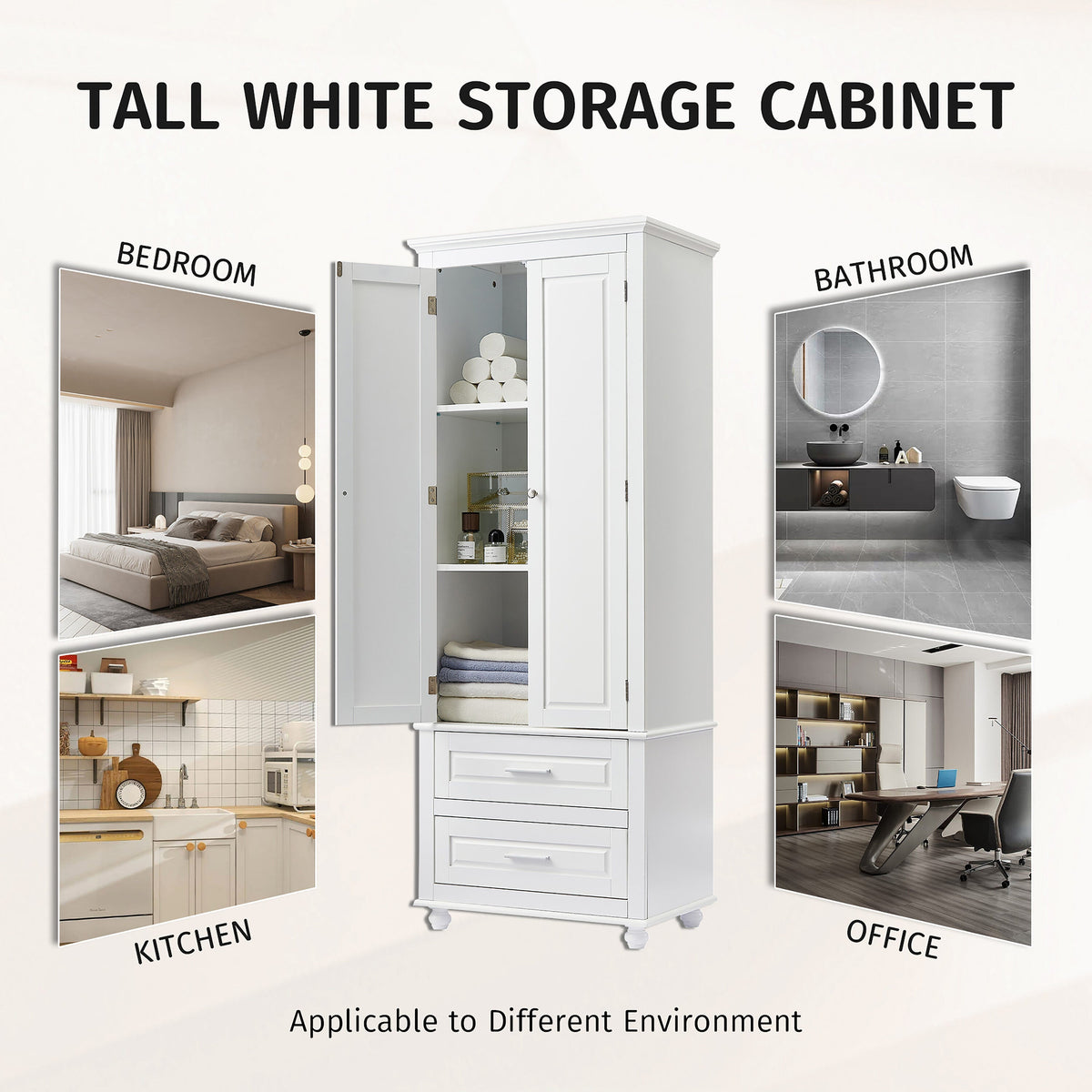 ModernLuxe 15.7-in W x 62.5-in H Wood Composite White Wall-mount Utility Storage Cabinet