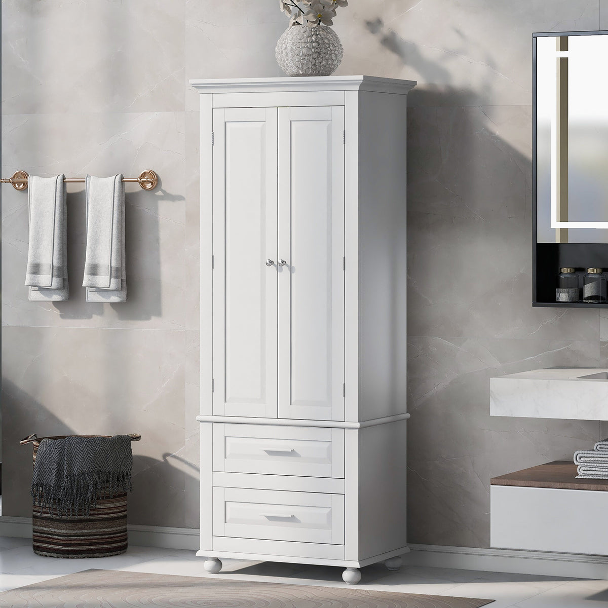 ModernLuxe 15.7-in W x 62.5-in H Wood Composite White Wall-mount Utility Storage Cabinet