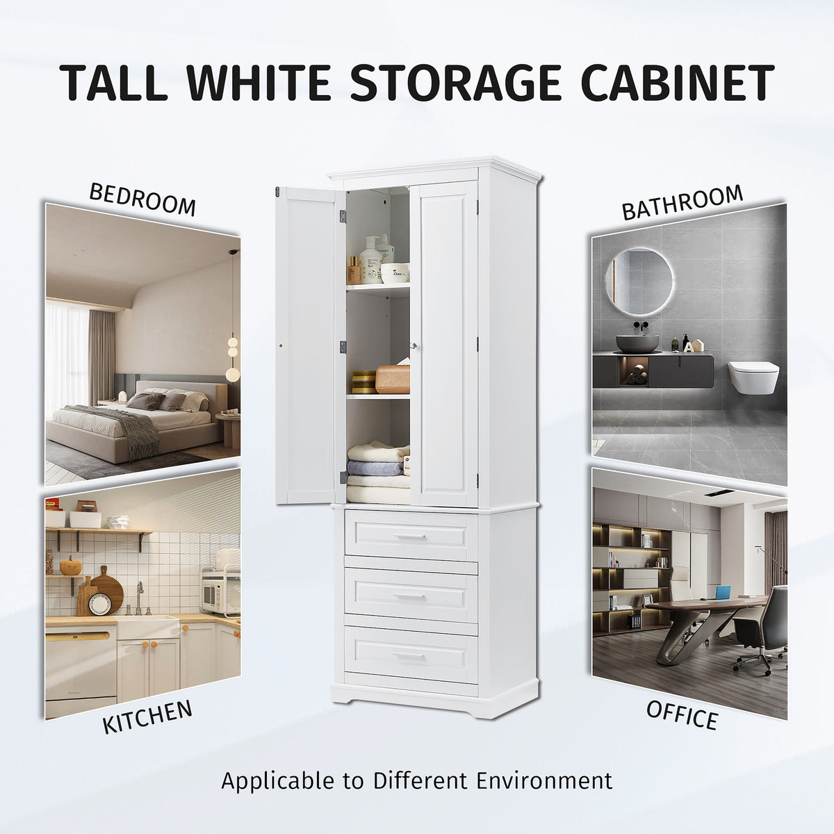ModernLuxe 15.7-in W x 70-in H Wood Composite White Wall-mount Utility Storage Cabinet