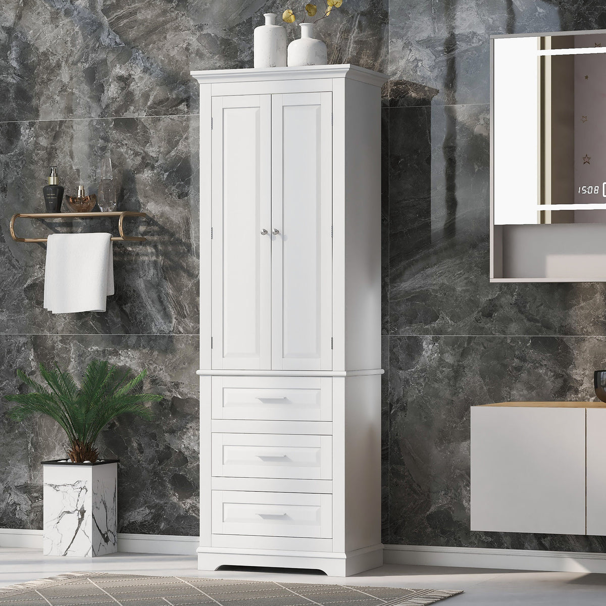 ModernLuxe 15.7-in W x 70-in H Wood Composite White Wall-mount Utility Storage Cabinet