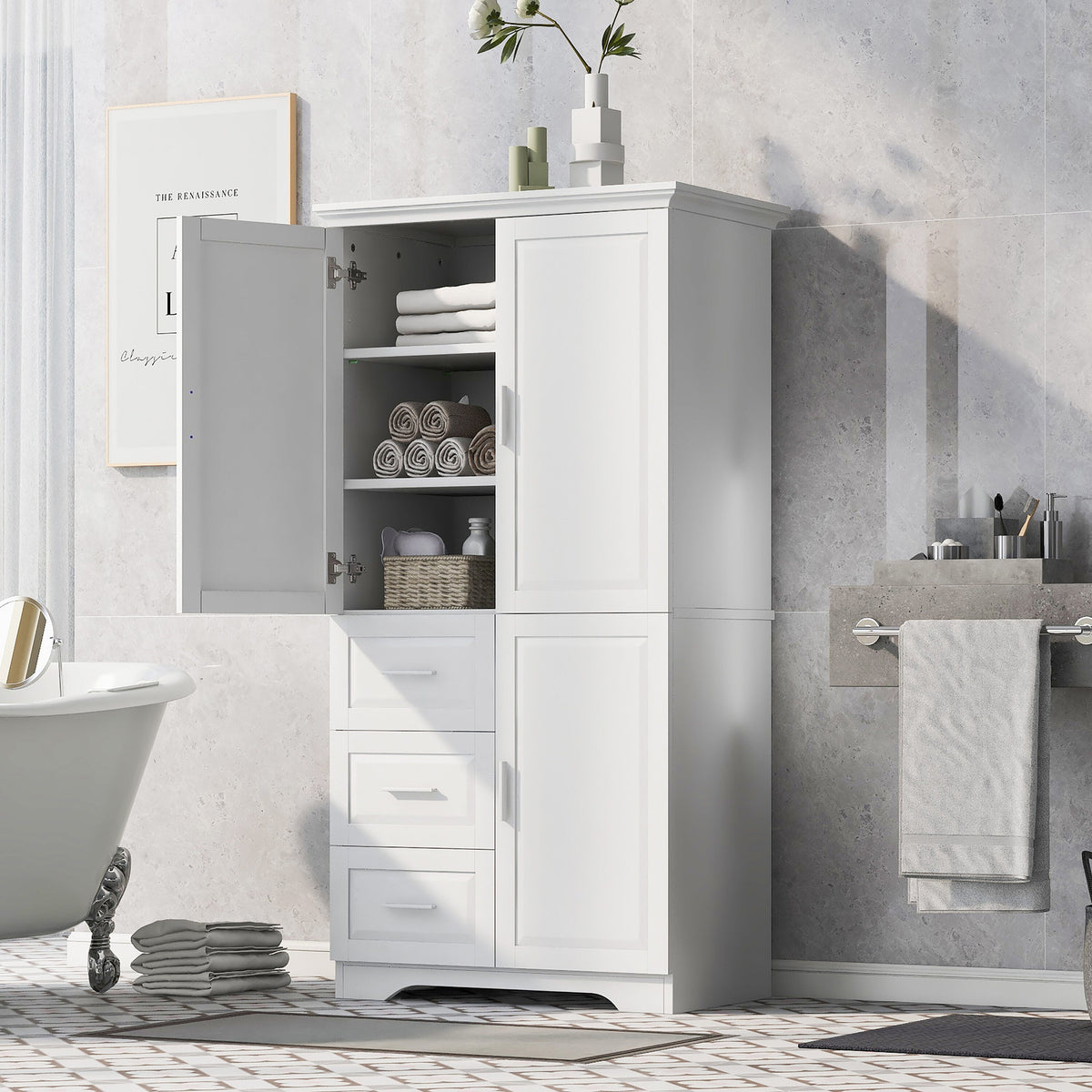 ModernLuxe 19.6-in W x 62.2-in H Wood Composite White Wall-mount Utility Storage Cabinet