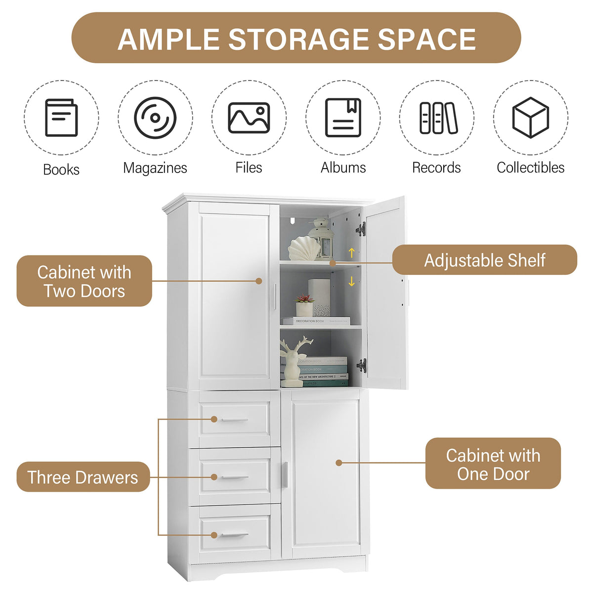 ModernLuxe 19.6-in W x 62.2-in H Wood Composite White Wall-mount Utility Storage Cabinet