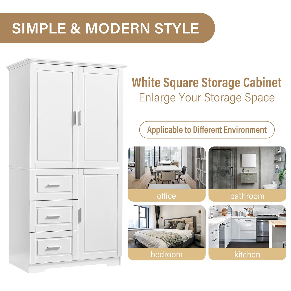 ModernLuxe 19.6-in W x 62.2-in H Wood Composite White Wall-mount Utility Storage Cabinet