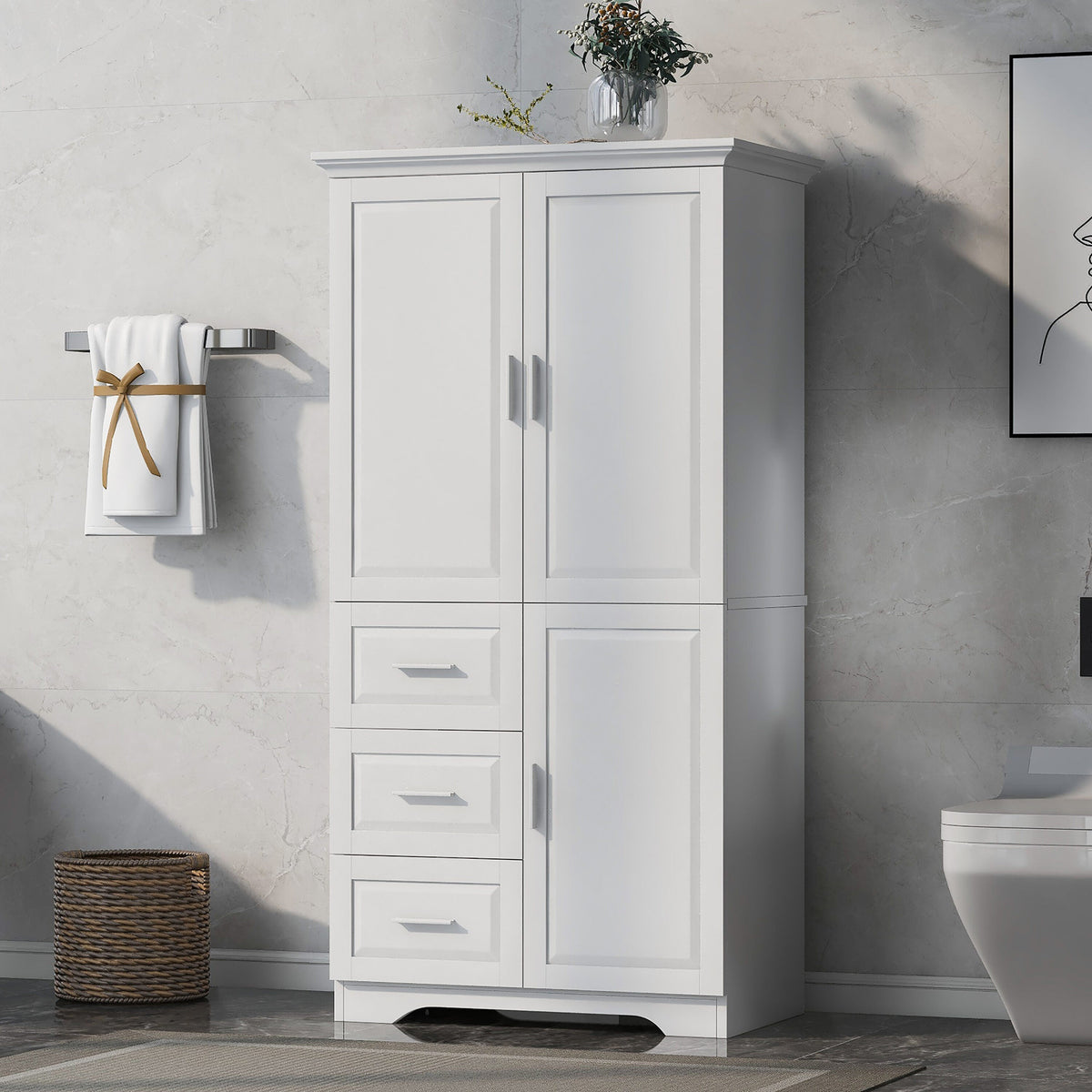 ModernLuxe 19.6-in W x 62.2-in H Wood Composite White Wall-mount Utility Storage Cabinet