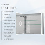WELLFOR ELIN 36-in x 30-in Lighted LED Fog Free Surface/Recessed Mount Silver Mirrored Soft Close Medicine Cabinet with Outlet