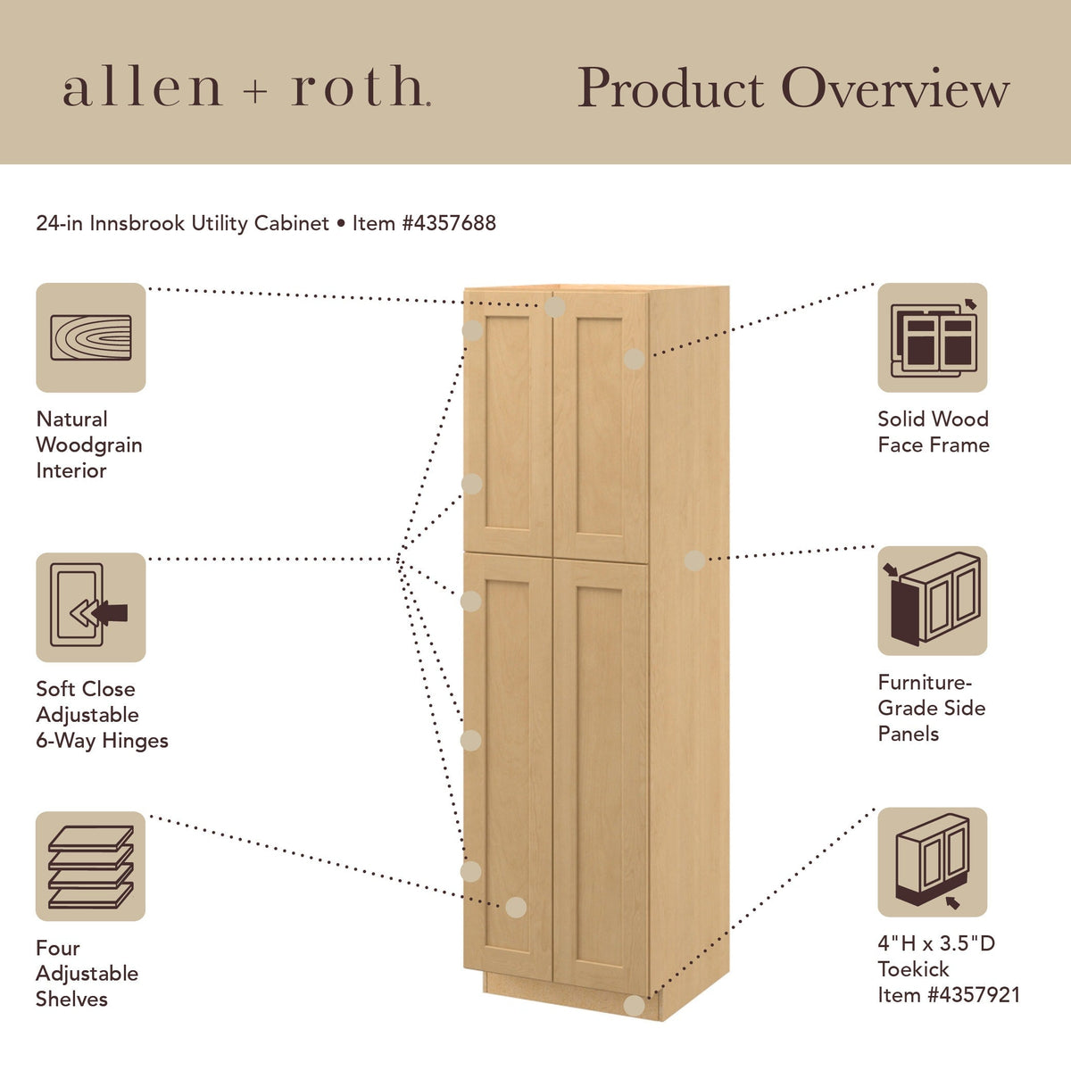 allen + roth Innsbrook 24-in W x 84-in H x 24-in D Rye Pantry Fully Assembled Cabinet (Flat Panel Shaker Door Style)