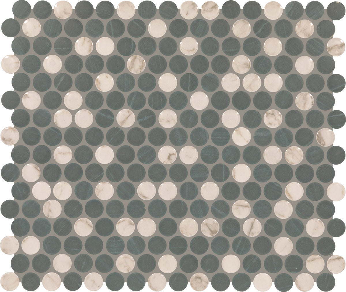 Daltile Peppy Pennies Graphite 11-in x 13-in Multi-finish Ceramic Patterned Penny round Mosaic Wall Tile product image