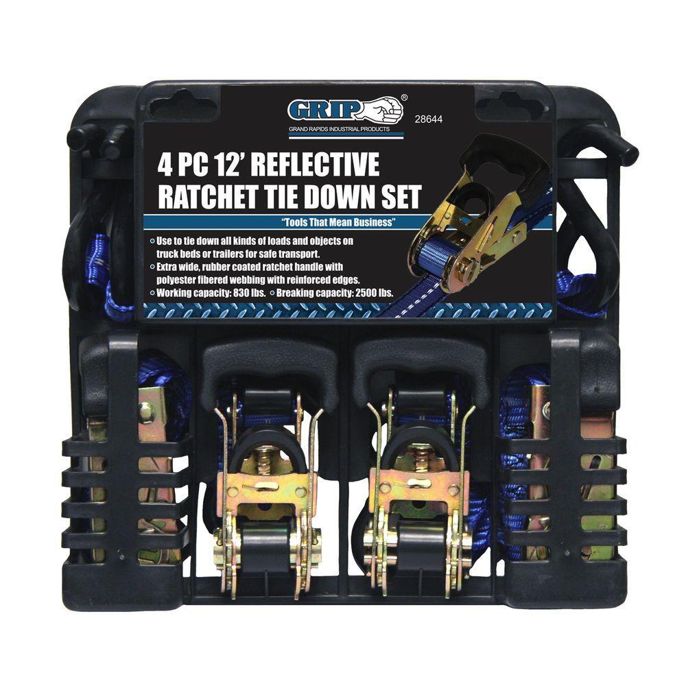 Grip 12 ft. Reflective Ratchet Tie Down (4-Piece) - Super Arbor