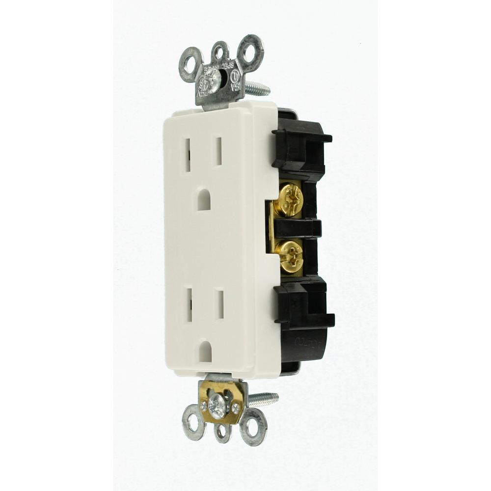 Decora Plus 15 Amp Industrial Grade Duplex Outlet, White - Super Arbor