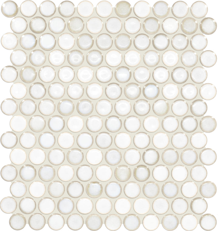 Daltile Union View Cream 11-in x 12-in Glossy Glass Patterned Penny round Mosaic Wall Tile product image
