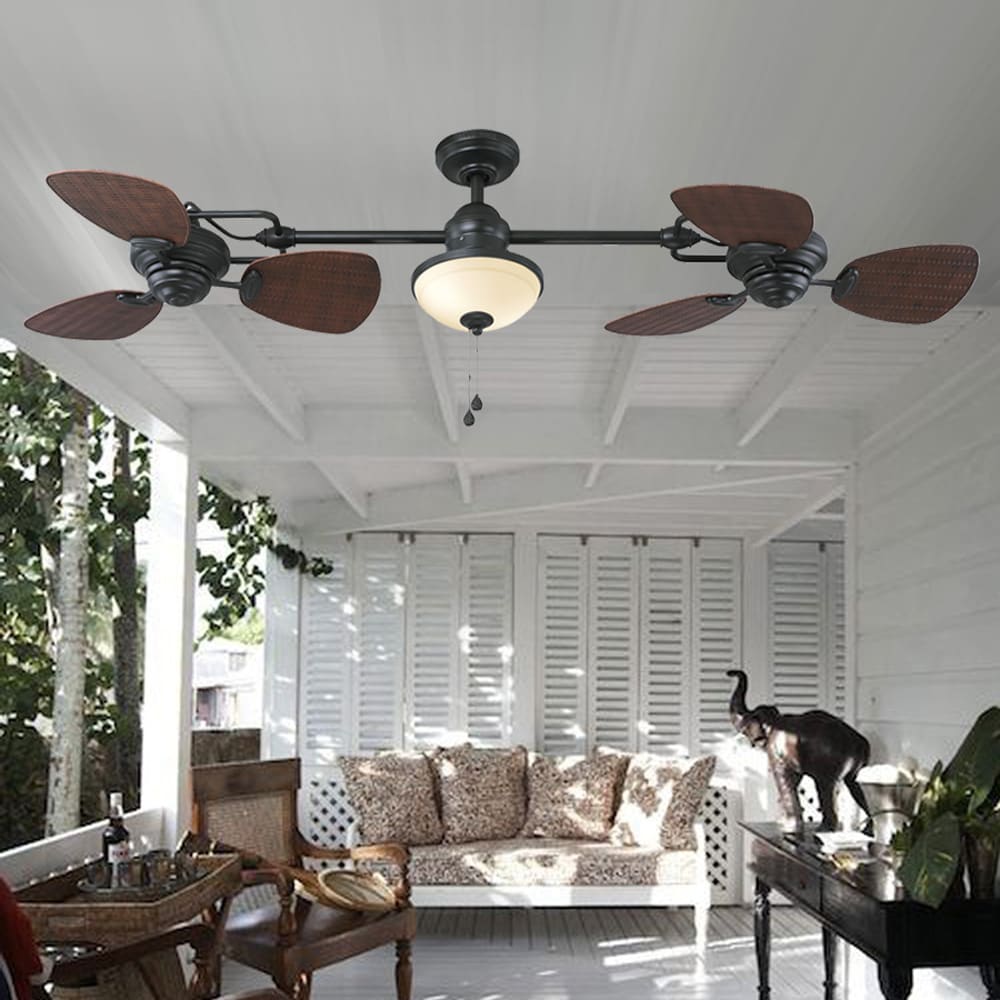 Harbor Breeze Twin Breeze II 74-in Oil Rubbed Bronze LED Indoor/Outdoor Ceiling Fan with Light (6-Blade)