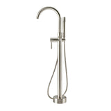 OVE Decors Athena 1-Handle Freestanding High-Arc Bathtub Faucet with Hand Shower, Satin Nickel (Valve Included)
