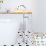 OVE Decors Athena 1-Handle Freestanding High-Arc Bathtub Faucet with Hand Shower, Satin Nickel (Valve Included)