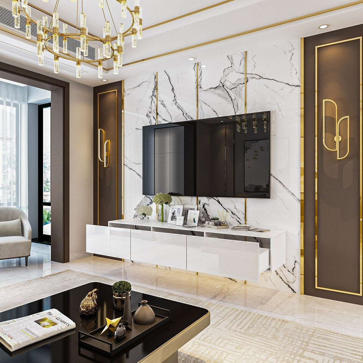 FUFU&GAGA Modern/Contemporary White Tv Cabinet (Accommodates TVs up to 65-in)