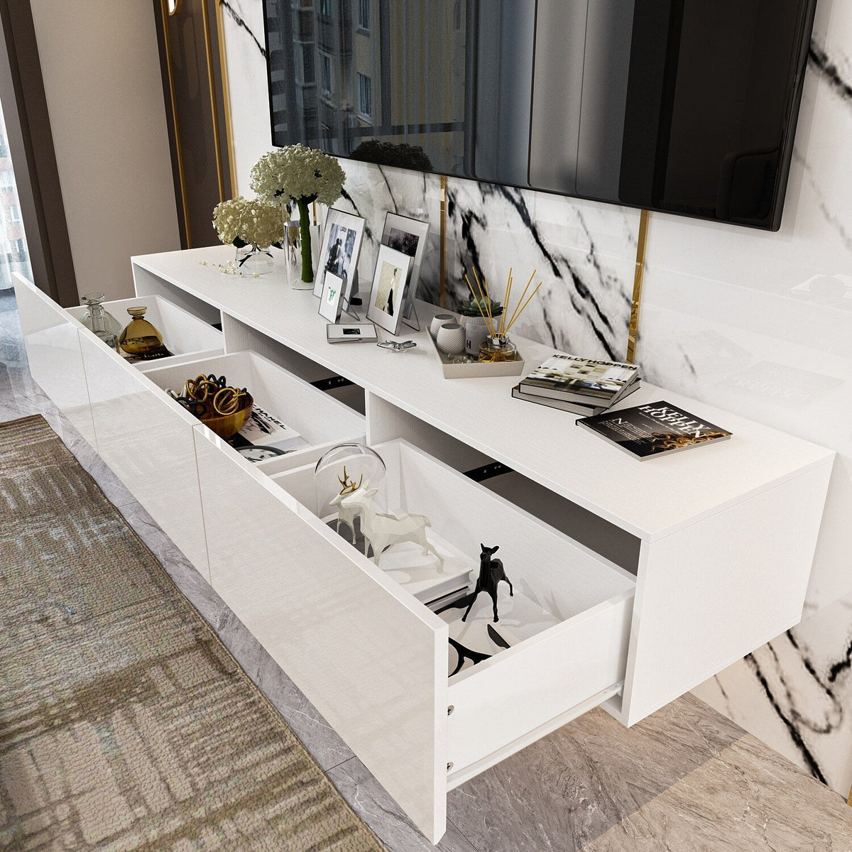 FUFU&GAGA Modern/Contemporary White Tv Cabinet (Accommodates TVs up to 65-in)