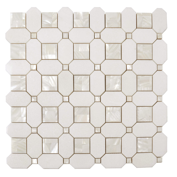 Apollo Tile Winterland Pearl White 12-in x 12-in Polished Composite Octagon Dot Patterned Floor and Wall Tile (5.17-sq. ft/ Carton)