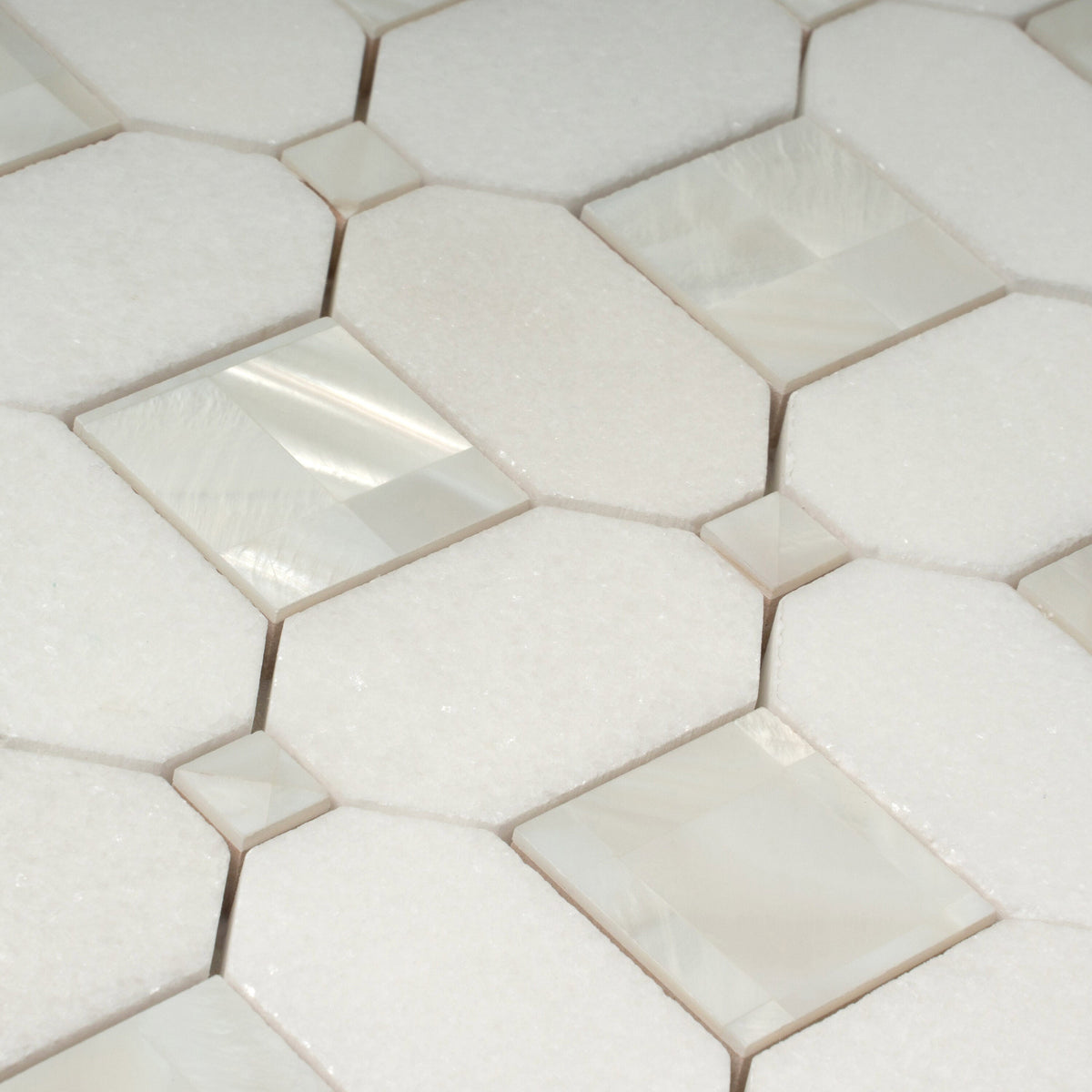 Apollo Tile (Sample) Winterland Pearl White 12-in x 12-in Polished Marble Octagon Dot Patterned Floor and Wall Tile