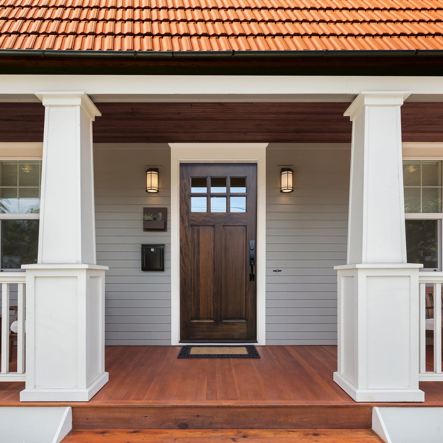 Creative Entryways 36-in x 80-in Craftsman Unfinished Prehung Mahogany Front Door with Clear Glass