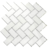 Apollo Tile Athens White 10-in x 11-in Polished Natural Stone Marble Herringbone Patterned Floor and Wall Tile (3.68-sq. ft/ Carton)