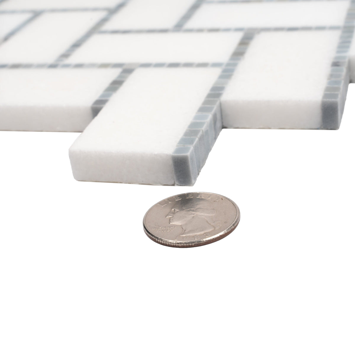 Apollo Tile (Sample) Athens White, Gray 10-in x 11-in Polished Marble Herringbone Patterned Floor and Wall Tile