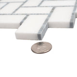Apollo Tile (Sample) Athens White, Gray 10-in x 11-in Polished Marble Herringbone Patterned Floor and Wall Tile