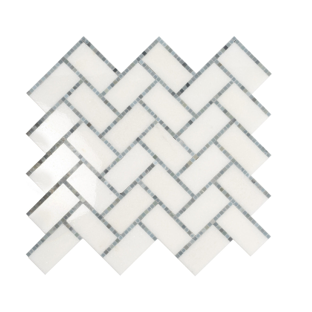 Apollo Tile (Sample) Athens White, Gray 10-in x 11-in Polished Marble Herringbone Patterned Floor and Wall Tile