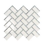 Apollo Tile (Sample) Athens White, Gray 10-in x 11-in Polished Marble Herringbone Patterned Floor and Wall Tile