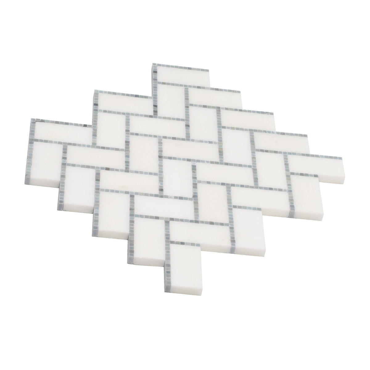 Apollo Tile (Sample) Athens White, Gray 10-in x 11-in Polished Marble Herringbone Patterned Floor and Wall Tile