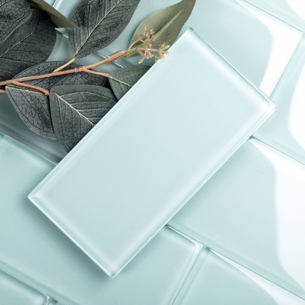 Giorbello Classic Premium Baby Blue 6-in x 12-in Glossy Glass Subway Wall Tile (5-sq. ft/ Carton)