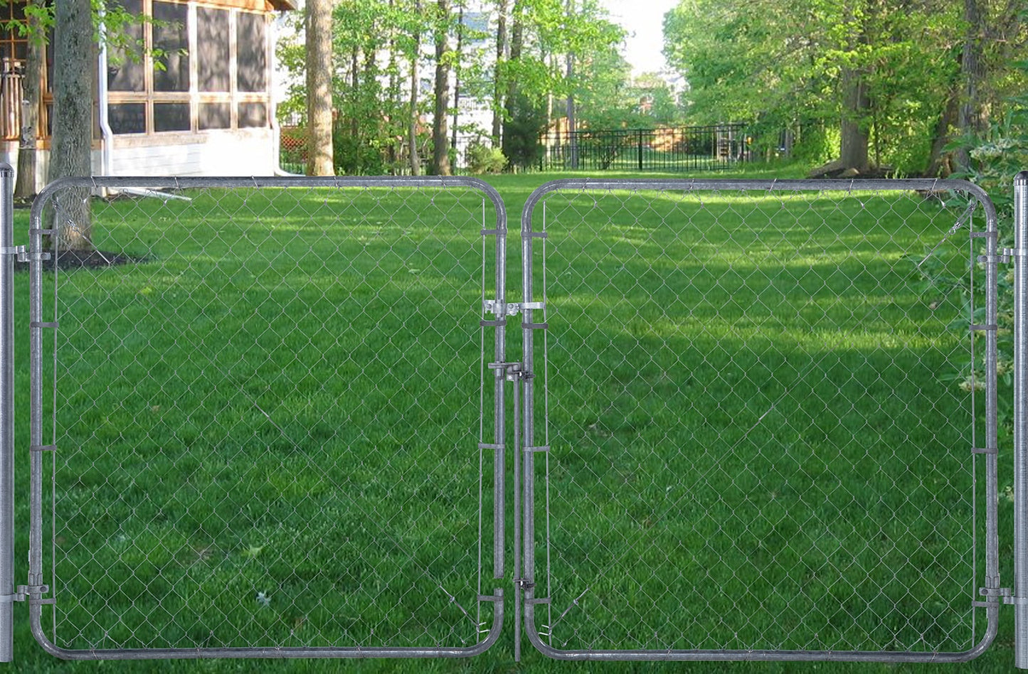 Fit-Right 5-ft H x 6-ft W Galvanized Metal Walk-thru Chain Link Fence Gate Kit with Mesh Size 2-in
