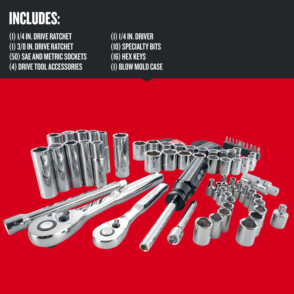 CRAFTSMAN 83-Piece Standard (SAE) and Metric Combination Polished Chrome Mechanics Tool Set with Hard Case