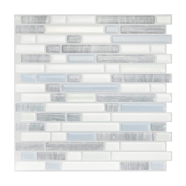 Smart Tiles Bellagio Costa White, Blue, Gray 10-in x 10-in Glossy Resin Brick Subway Peel and Stick Wall Tile (2.65-sq. ft/ Carton)