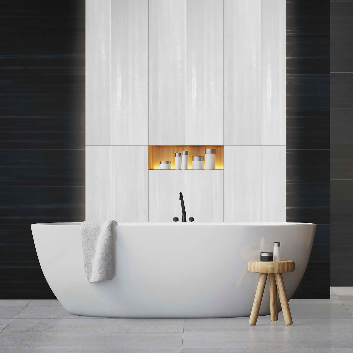 Giorbello (Sample) Spazio Lazer White/Matte 4-in x 12-in Matte Porcelain Floor and Wall Tile