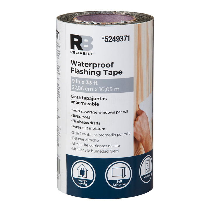 RELIABILT Self-Adhesive Waterproof Flashing Tape, 9 in x 33 ft, Silver Rubberized Asphalt Roll, 9-Pack