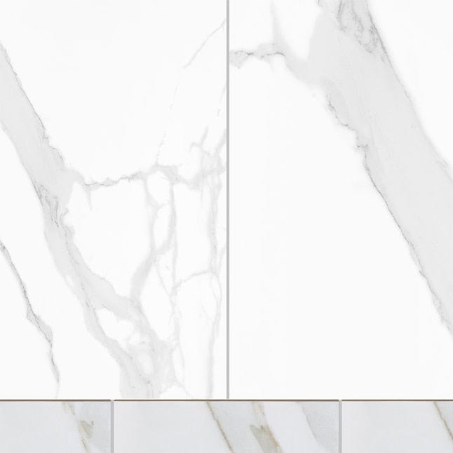 Origin 21 Statuario Crema Bullnose 3-in x 12-in Polished Porcelain Marble Look Floor and Wall Tile (0.234-sq. ft/ Piece)