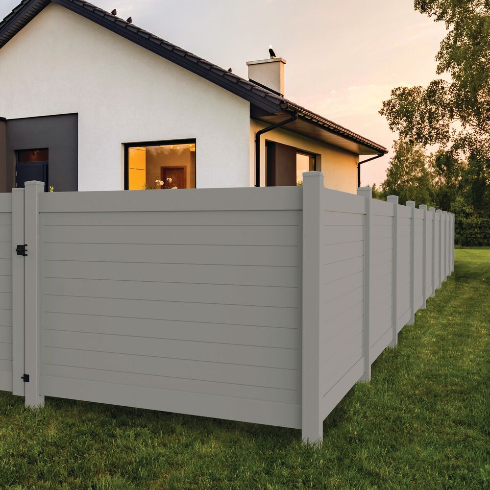 Freedom Barington 6-ft H x 8-ft W Gray Privacy Vinyl Flat-top Fence Panel (Unassembled)