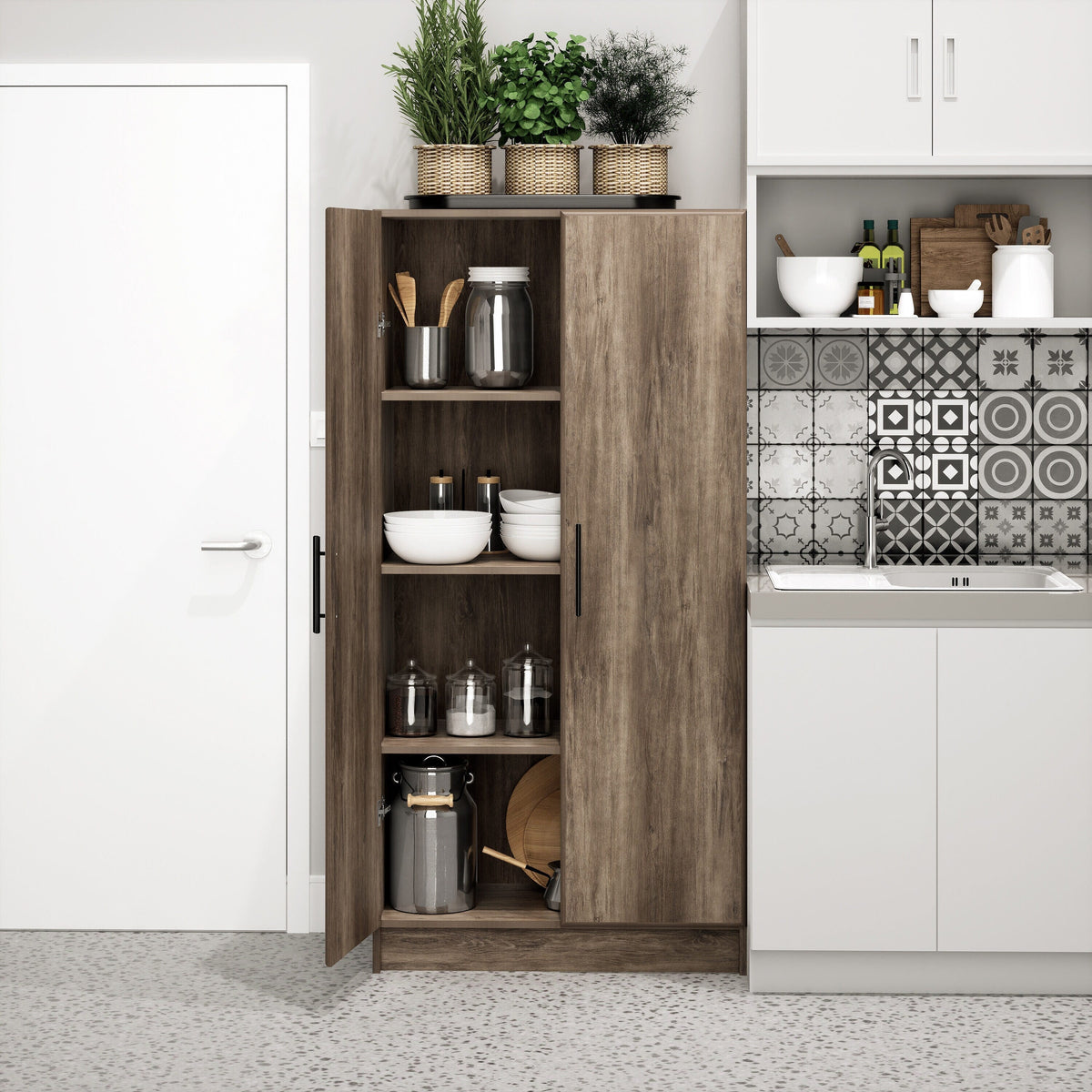Prepac Elite 32-in W x 65-in H Wood Composite Drifted Gray Freestanding Utility Storage Cabinet