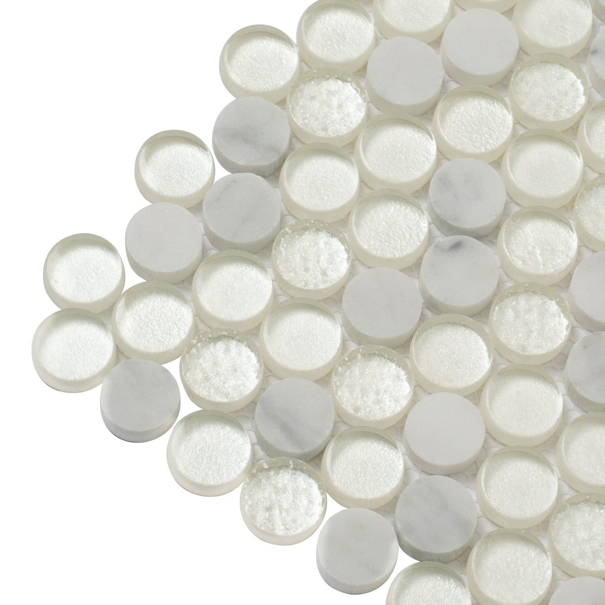 Apollo Tile White 12-in x 12-in Polished Glass; Stone Marble Penny Round Stone Look Floor and Wall Tile (4.83-sq. ft/ Carton)