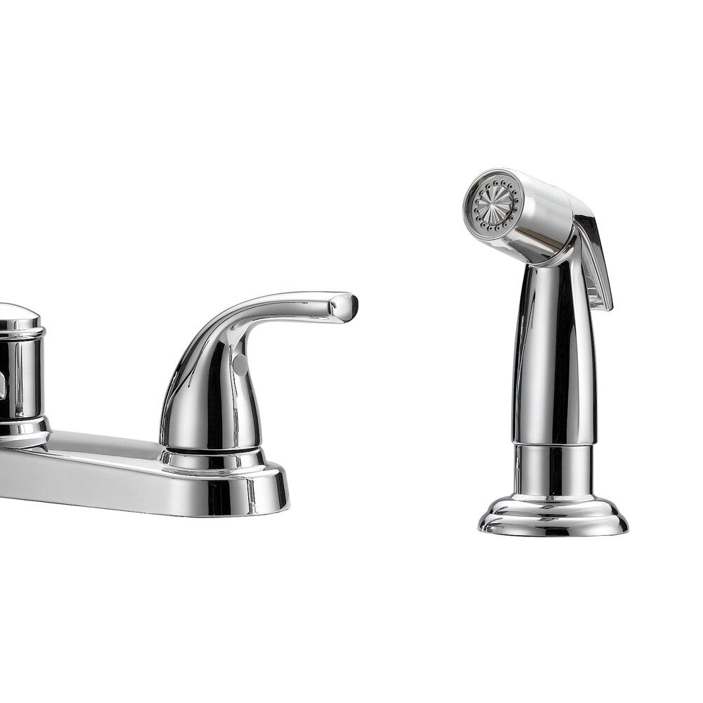 Project Source Dover Chrome 2-Handle Low-Arc Deck-Mount Kitchen Faucet with Side Sprayer and Deck Plate