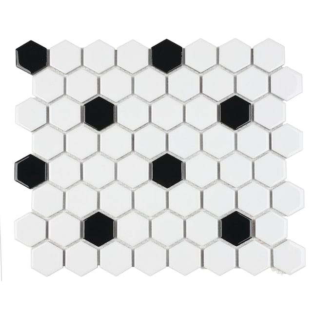 American Olean Color Ways White with Black 12-in x 14-in Matte Ceramic Hexagon Patterned Floor and Wall Tile (10-sq. ft/ Carton)