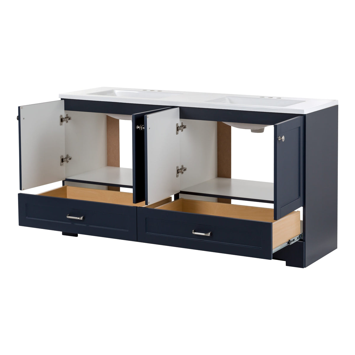 Diamond NOW Cassidy 60-in Deep Blue Double Sink Bathroom Vanity with White Cultured Marble Top