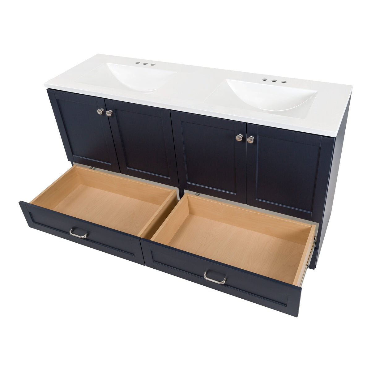 Diamond NOW Cassidy 60-in Deep Blue Double Sink Bathroom Vanity with White Cultured Marble Top