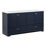 Diamond NOW Cassidy 60-in Deep Blue Double Sink Bathroom Vanity with White Cultured Marble Top
