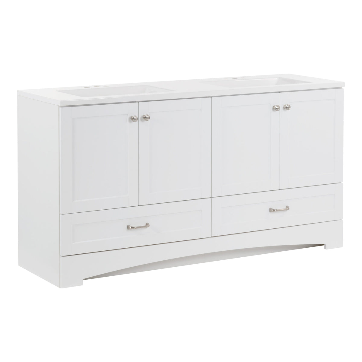 Diamond NOW Cassidy 60.5-in White Double Sink Bathroom Vanity with White Cultured Marble Top